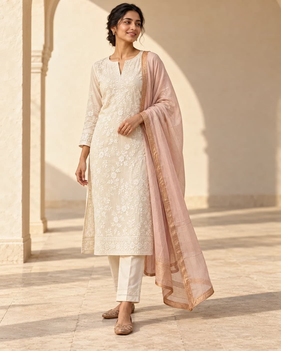 Aarav ikat kurta set in navy with rose and saffron chevrons