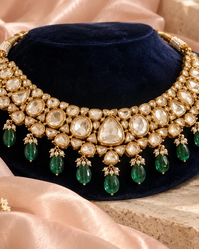 Zarina polki collar with rose pearl drops